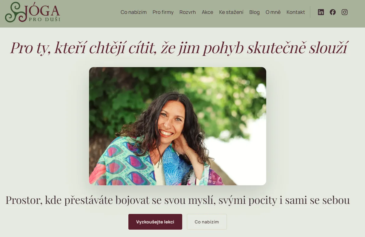 Náhled webu Jóga pro duši — lekce jógy a firemní jóga